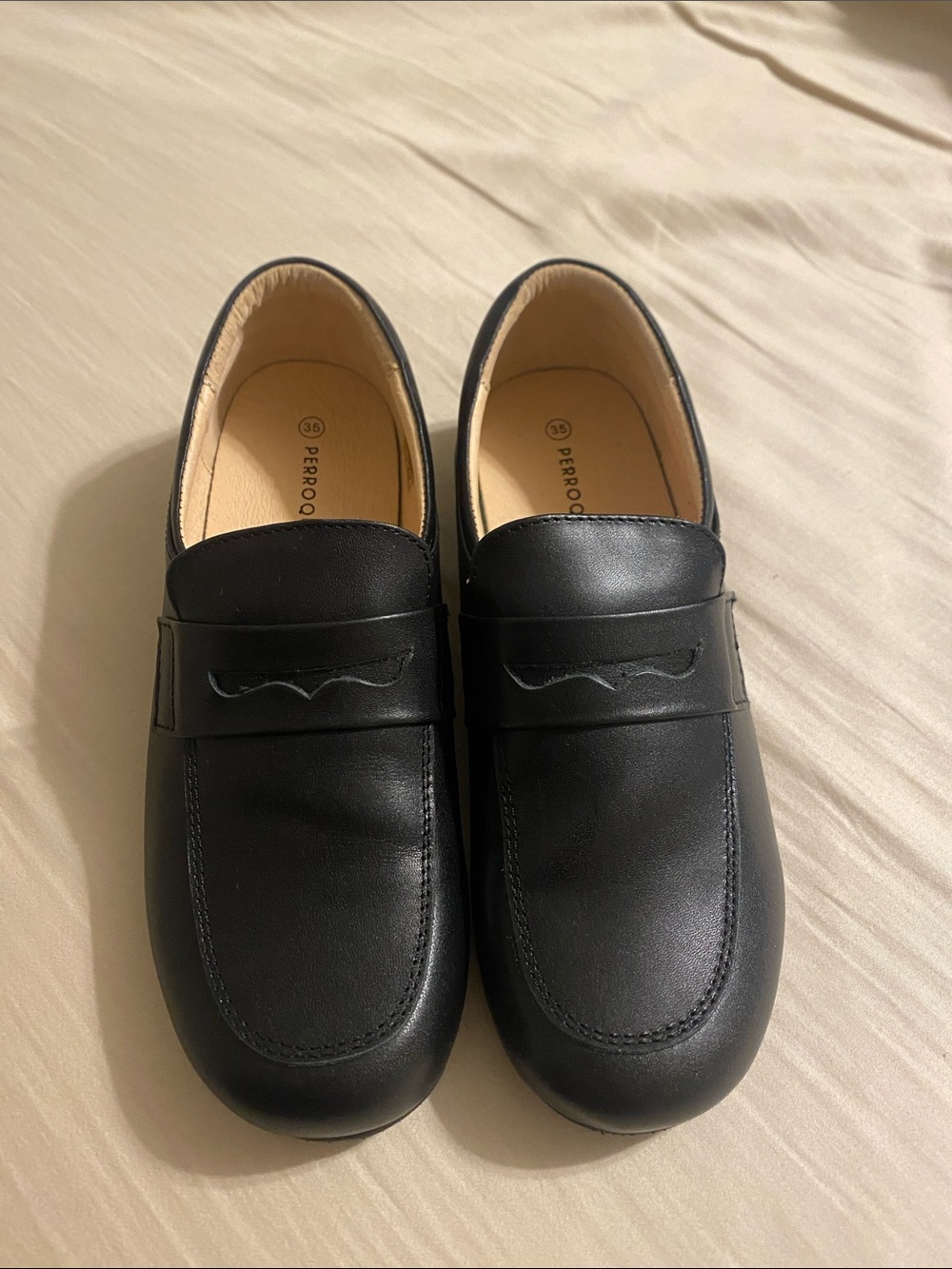 Black Leather Slip-On Loafers for Boys